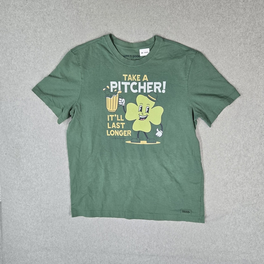 Life Is Good Men Shirt L Green Graphic Shamrock Beer Take A Pitcher